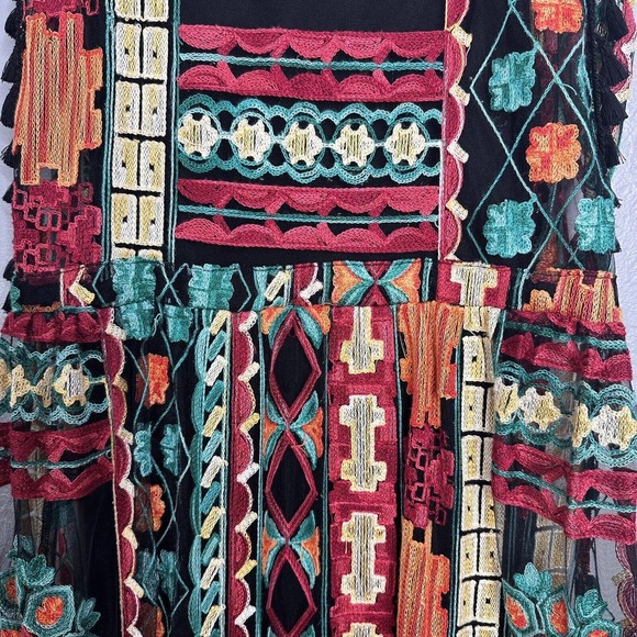 Anthropologie Eva Franco Saskia Embroidered Dress Black Colorful size 10 - Picture 7 of 10